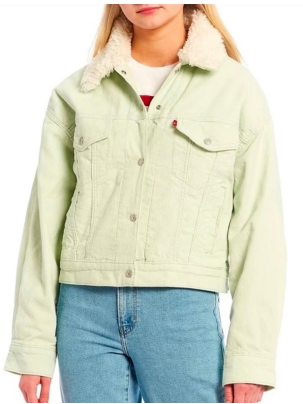 Levi’s Mint Green Corduroy Sherpa Trucker Jacket Size M A3489